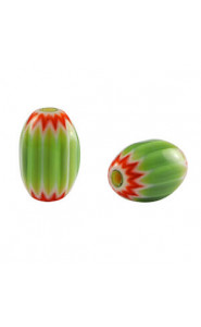 Millefiori tube bead 12x8mm - Green-red